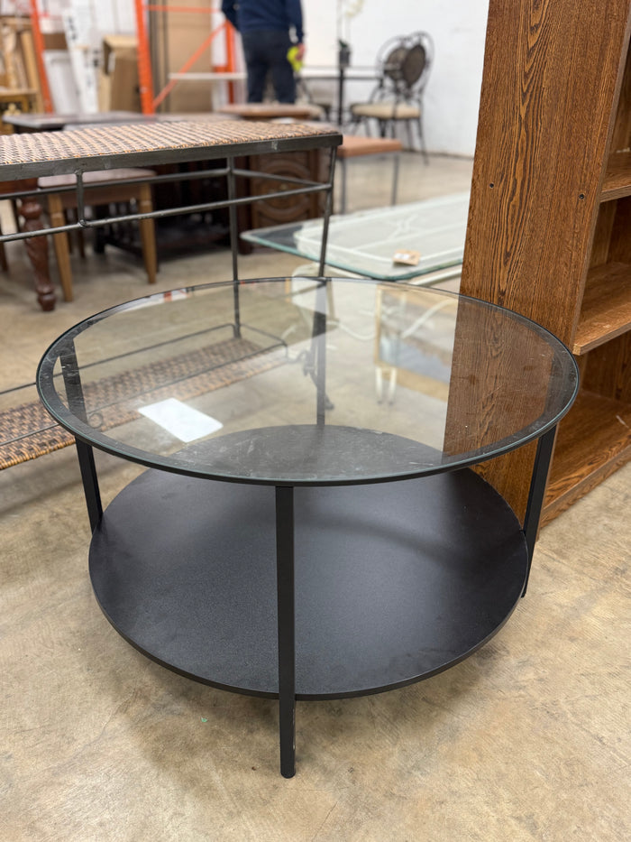 Black Circular Glass-Top Coffee Table