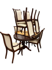 Dark Wood Dining Set with 8 Upholstered Chairs