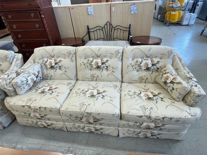 3-seat Sofa in Tan, Green and Brown Floral Print Fabric
