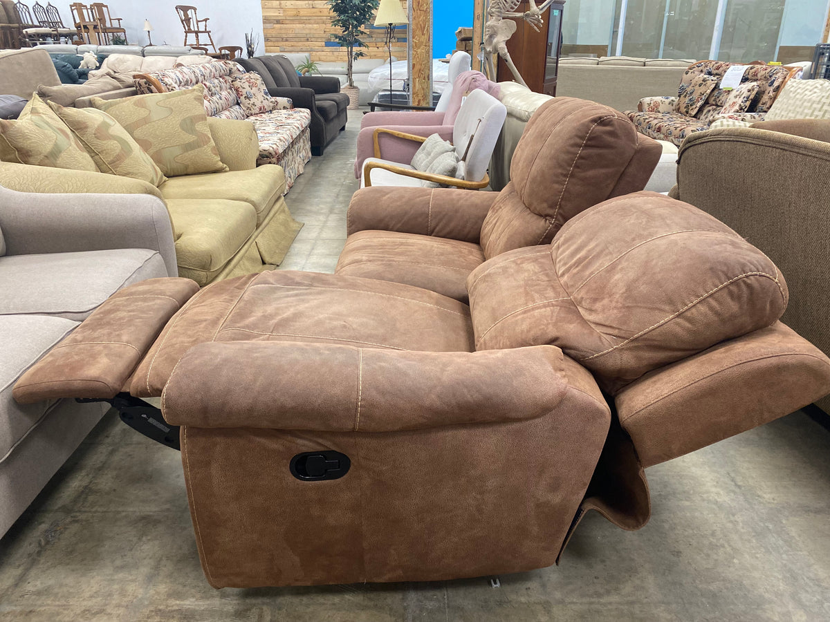 Light Brown Suede Reclining Loveseat