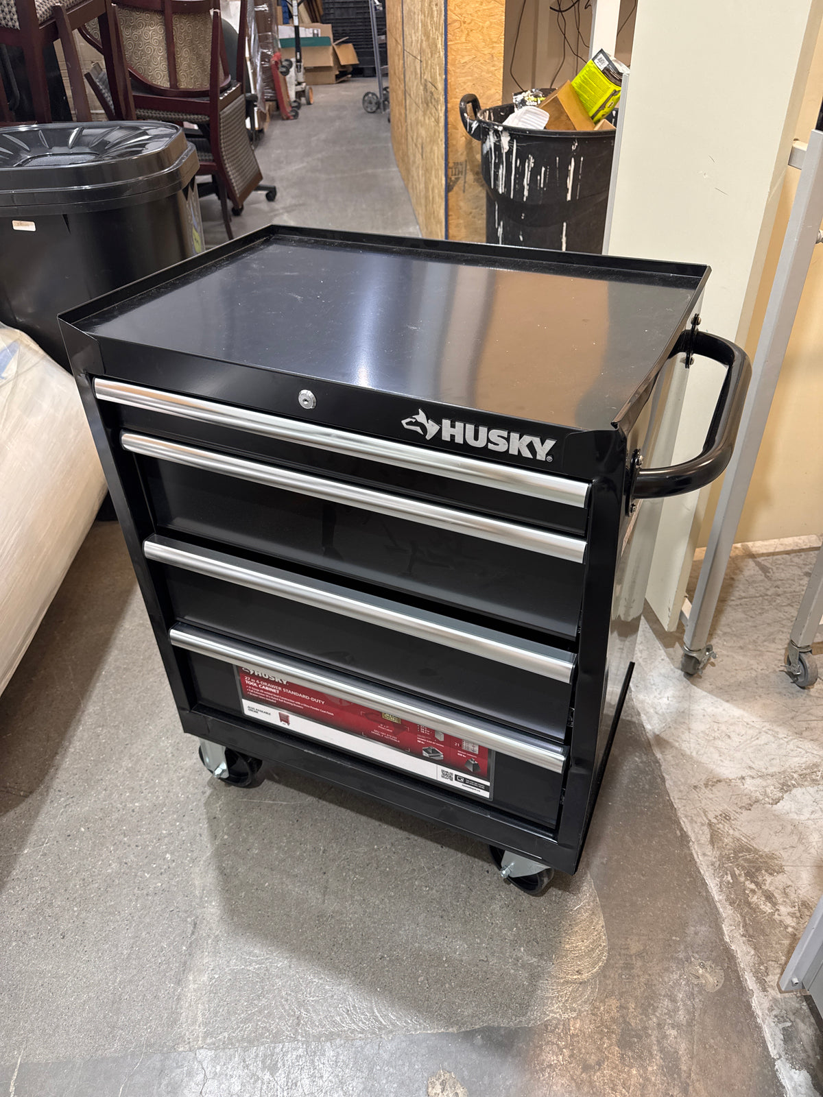 Husky Standard-Duty 27 inch W 4 Drawer Rolling Tool Cabinet in Gloss Black