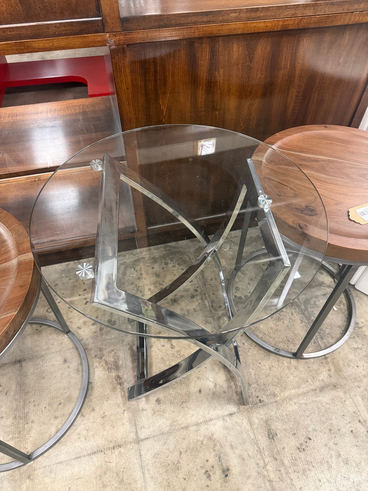 Modern Round Glass-top End Table with Chrome Base