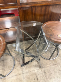 Modern Round Glass-top End Table with Chrome Base