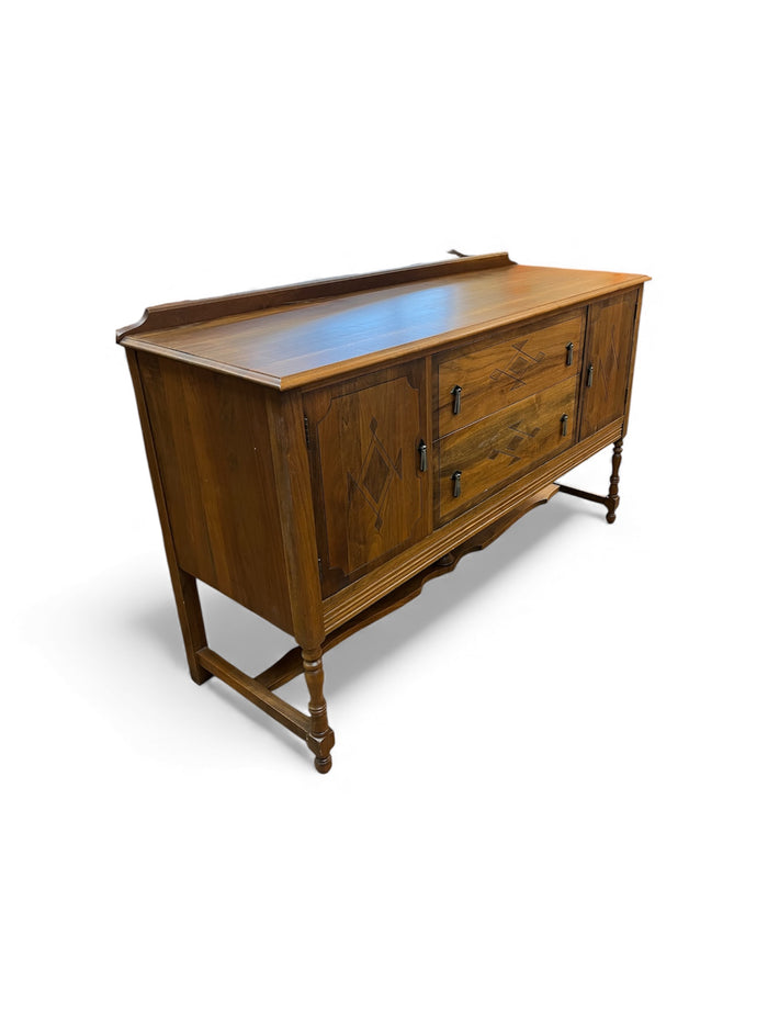 Solid Wood Side Board with Geometric Inlay