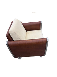 Wicker-Frame Chair with Beige Cushions