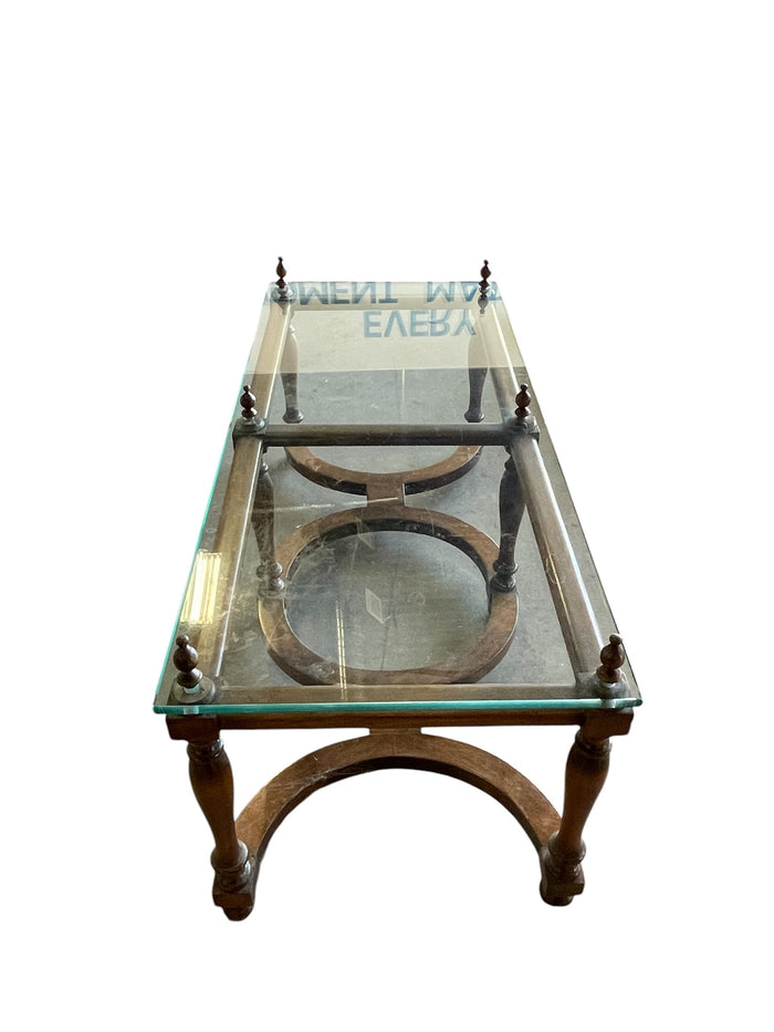 Glass Top Coffee Table with Solid Wood Base