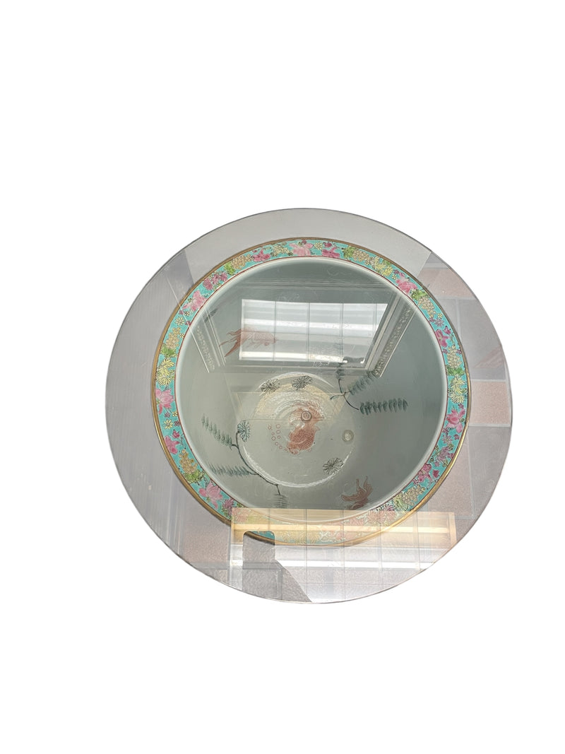 Round Glass Top Porcelain Vase Side Table