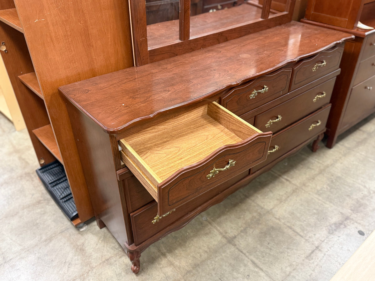 Dark Reddish Brown Dresser w/ Mirror