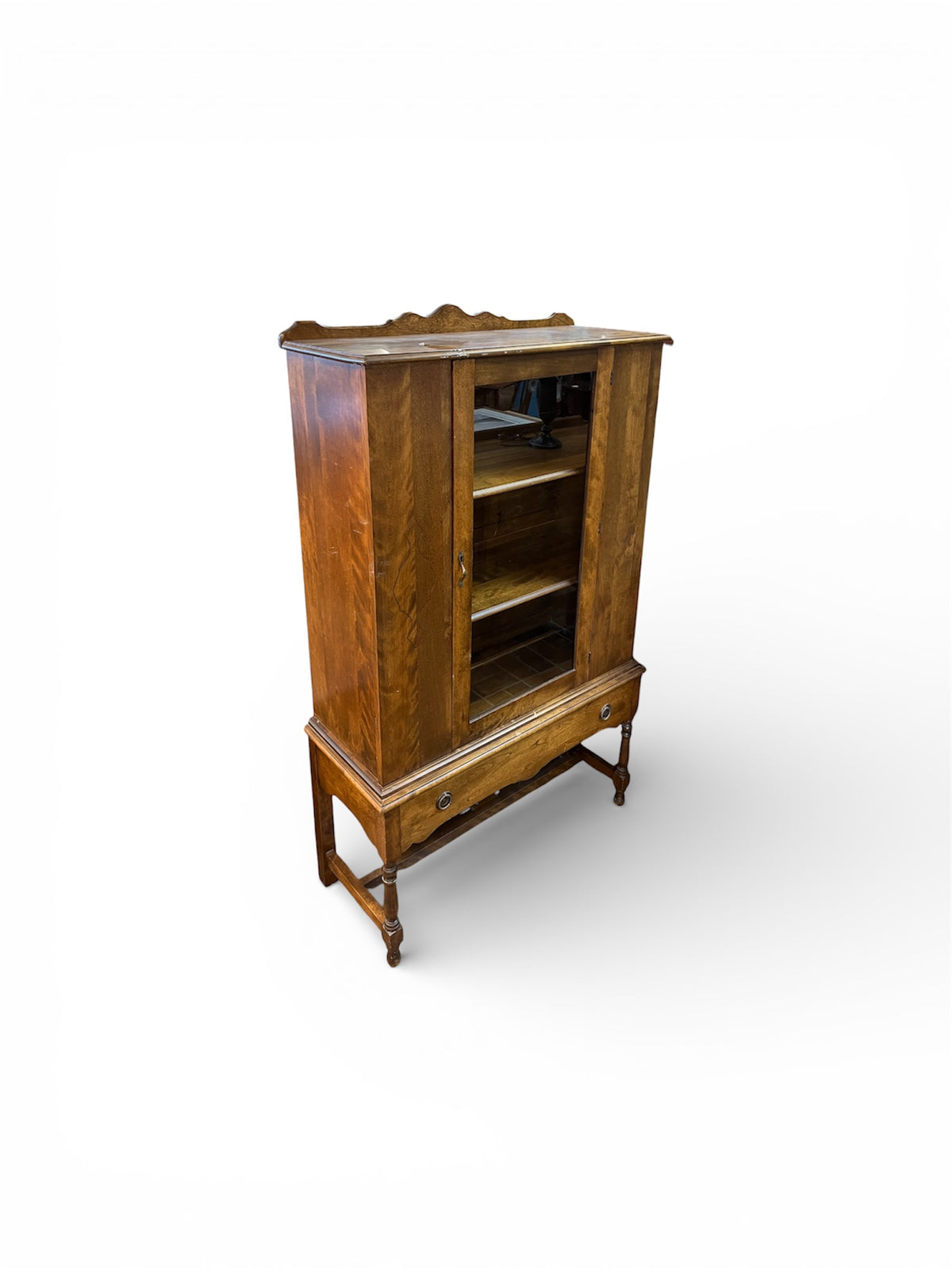 Solid Wood Display Cabinet With Drawer & Glass Front