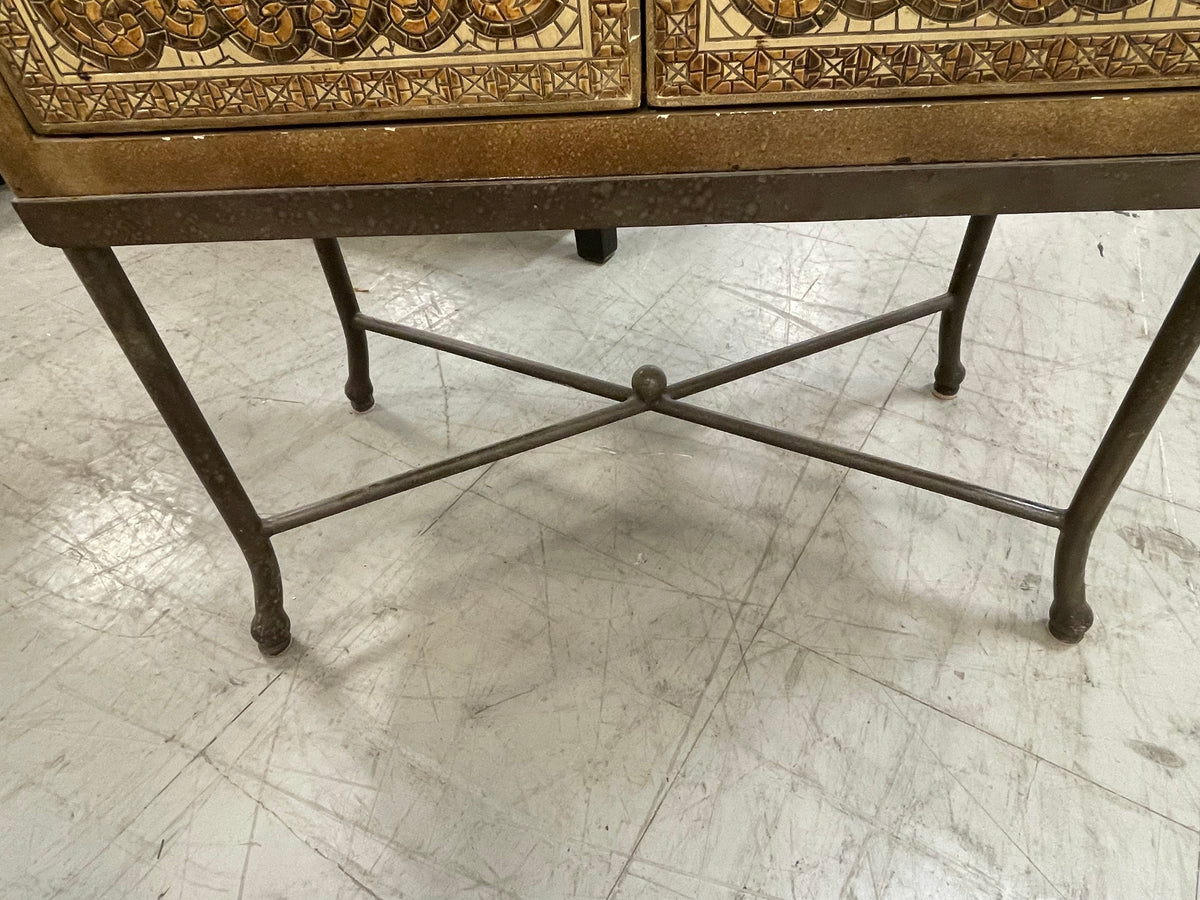 Tile-look Console Table in Gold, Browns and Tans