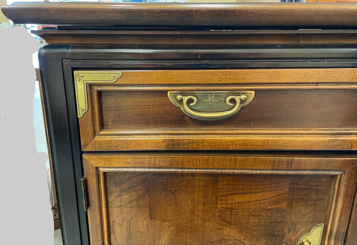 Bar Sideboard with Wood Inlay and Brass Hardware