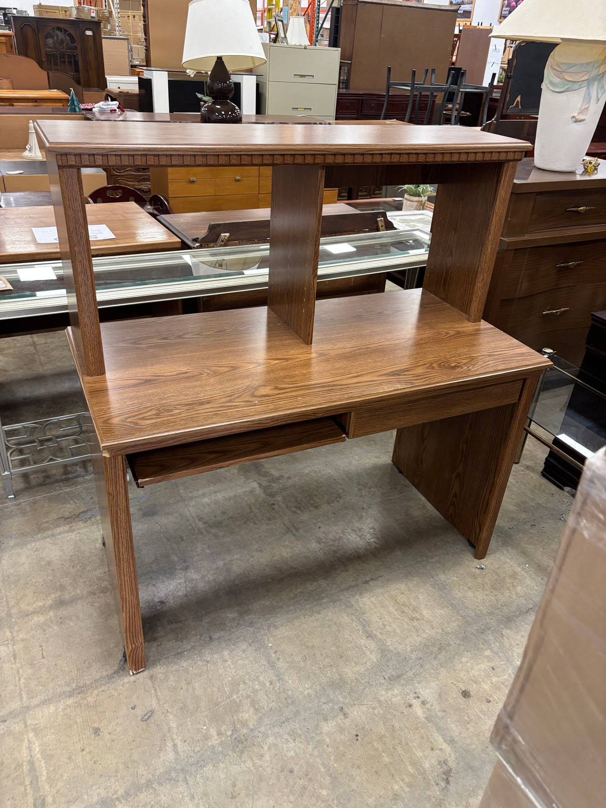 Wooden Desk with Built-In Hutch