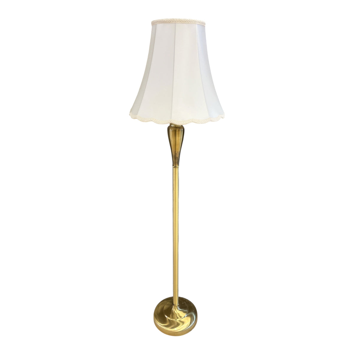 Vintage Brass-Tone Floor Lamp w/ White Fabric Shade