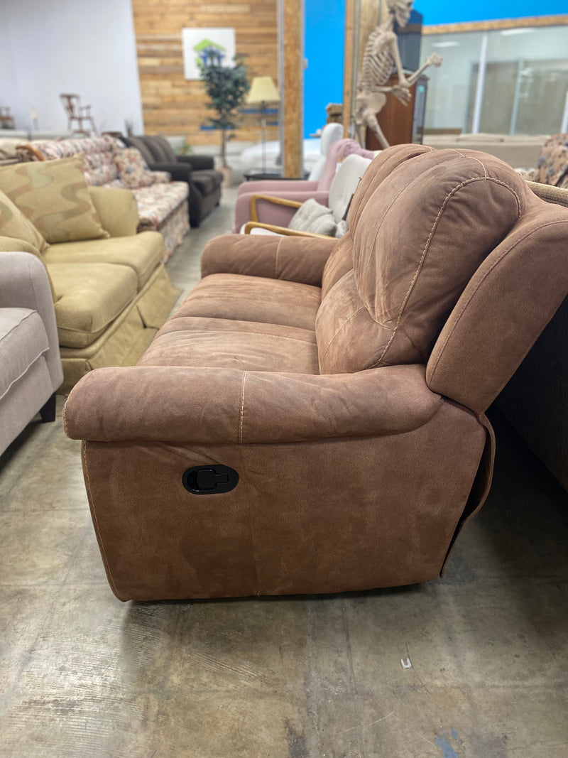 Light Brown Suede Reclining Loveseat