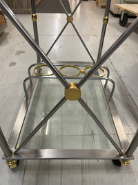 Brass-Glass-Chrome Serving Cart with Tray