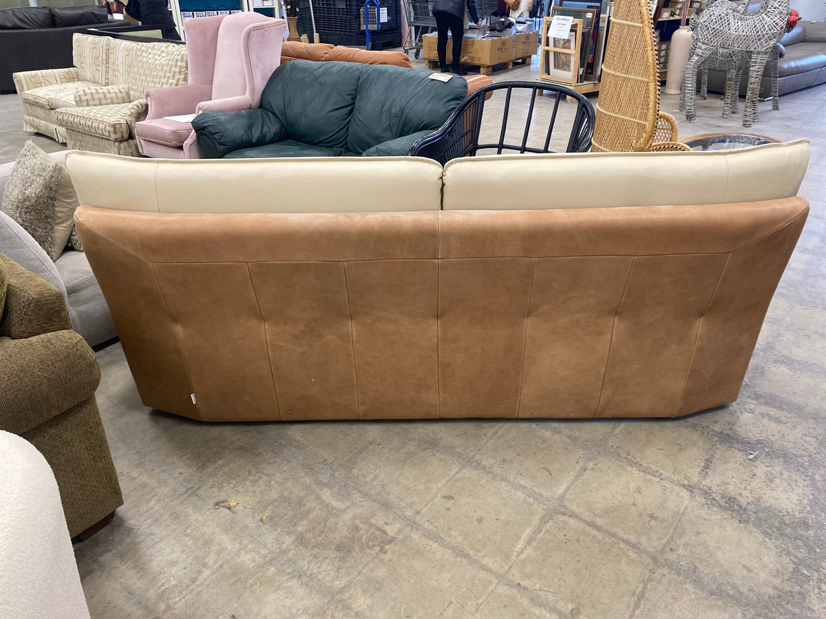Cream and Tan Leather Sofa