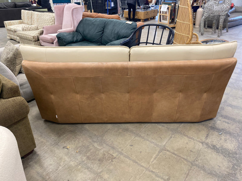 Cream and Tan Leather Sofa