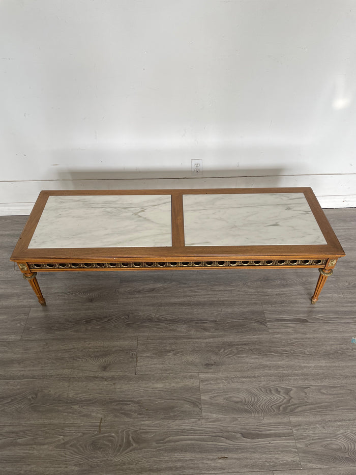 Solid Wood Ornate Coffee Table with Stone Inserts