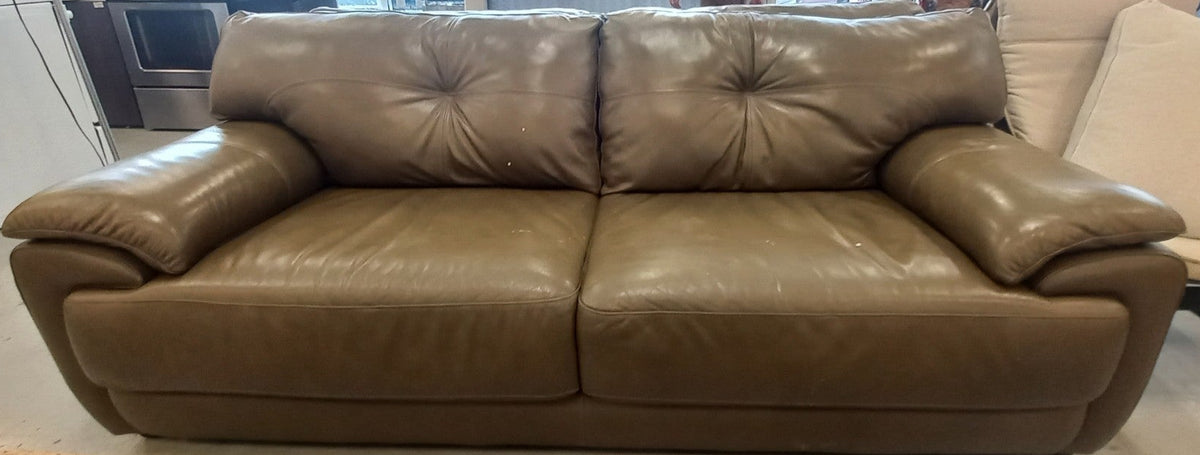 Green Leather Sofa (Stained)