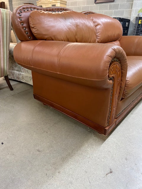 Vintage Camel Brown Leather Loveseat