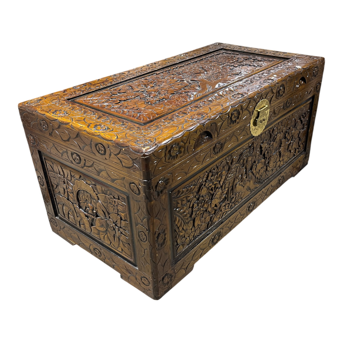 Chinese Hand-Carved Camphor Wood Chest