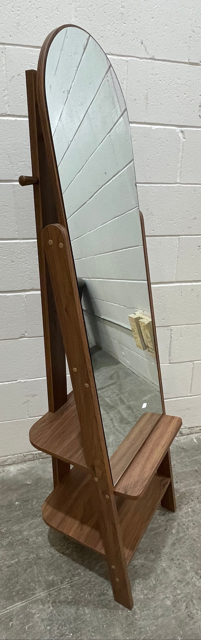 Oval top Standing Mirror with Shelves and Hangers