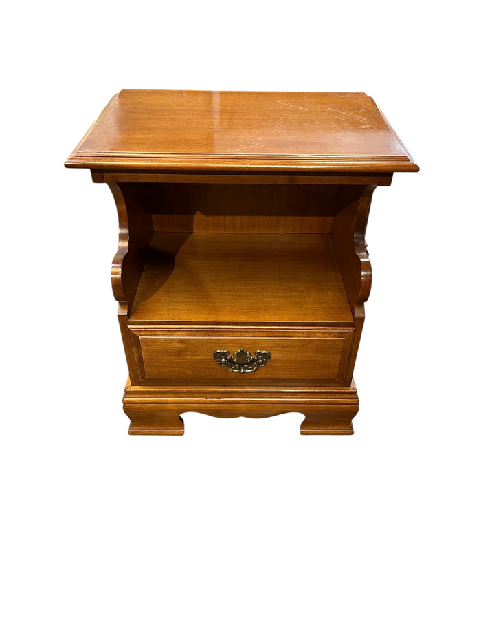 Solid Wood Nightstand With Drawer & Open Shelf
