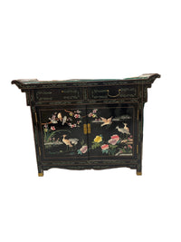 Asian-inspired black lacquer altar/hall cabinet
