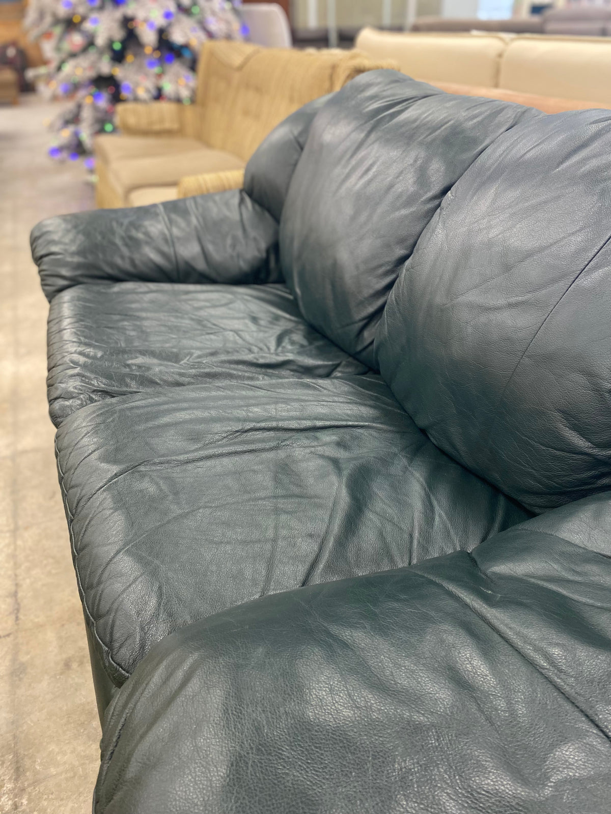 Forest Green Leather Loveseat