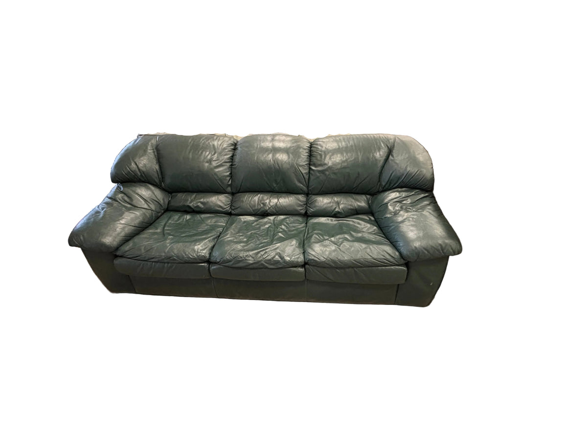 Forest Green Leather 3-Seater Sofa
