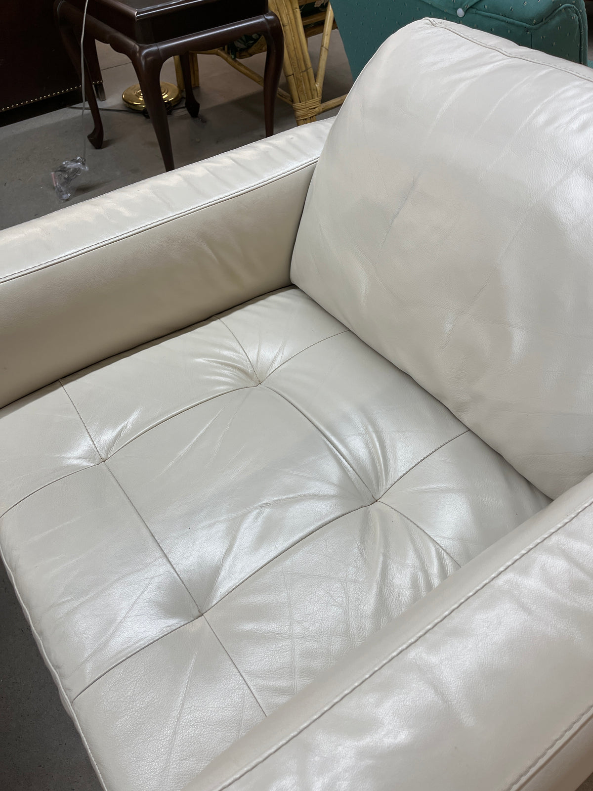 35"W Off White Leather Armchair