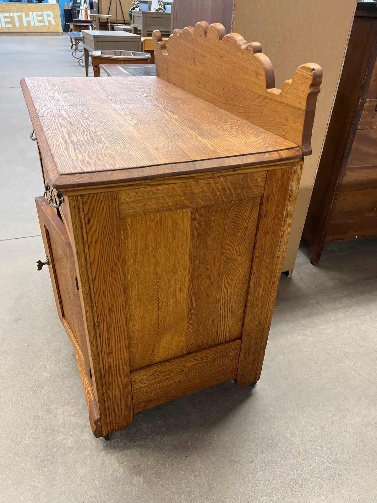 34"W Antique Solid Wood Sideboard