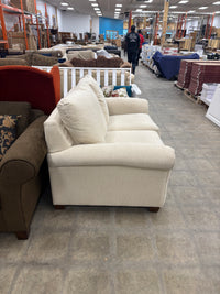 Cream Plush Loveseat with Throw Pillows