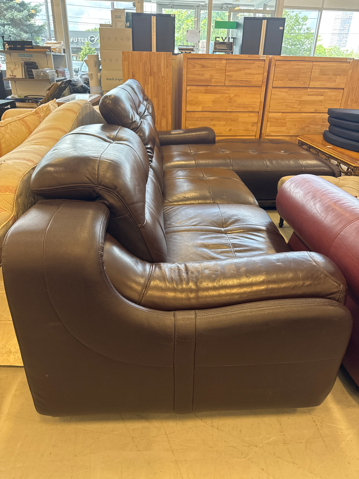 Brown Leather Chaise Sectional
