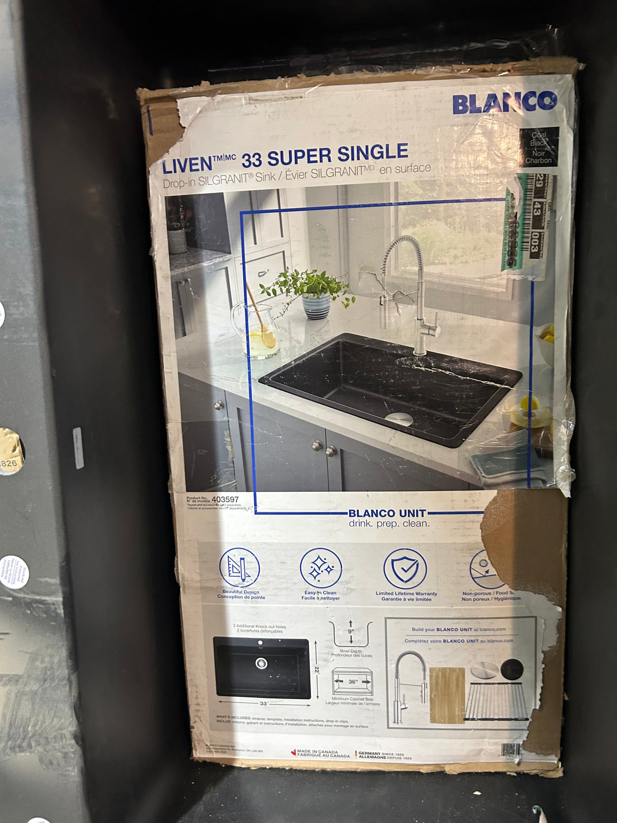 Blanco 33" Super Single Bowl Drop-In/Undermount Kitchen Sink (As is)