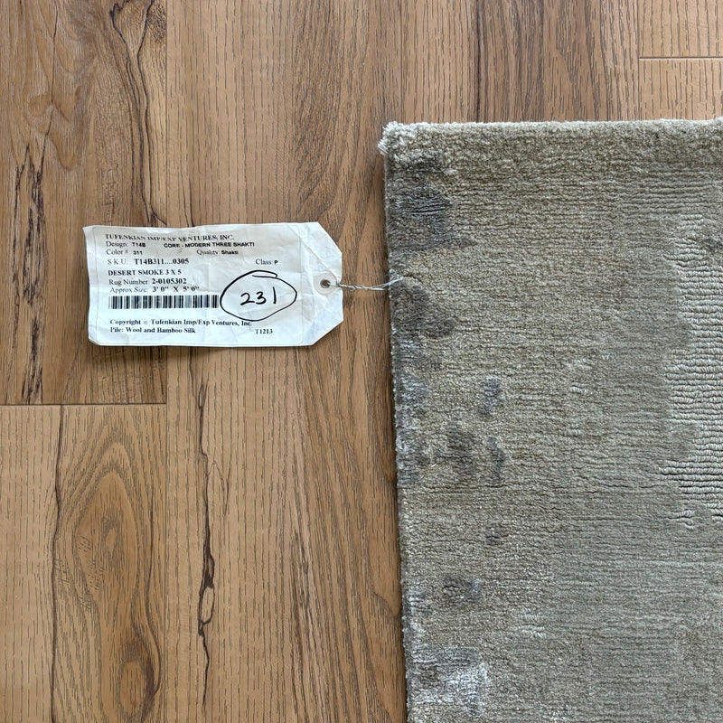 3x5-ft Desert Smoke Area Rug, Wool and Bamboo Silk, 2-0105302