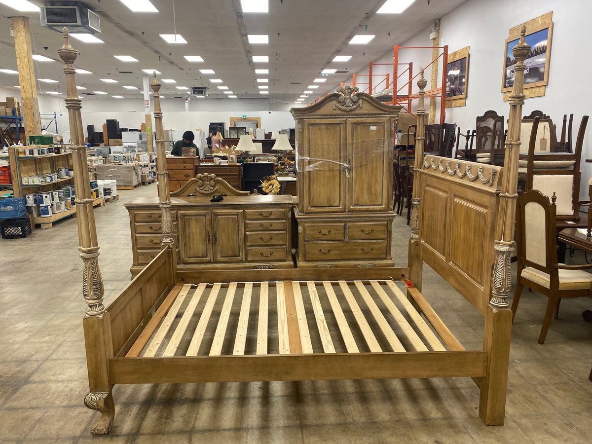 French Provincial Four Poster Queen Bed Frame