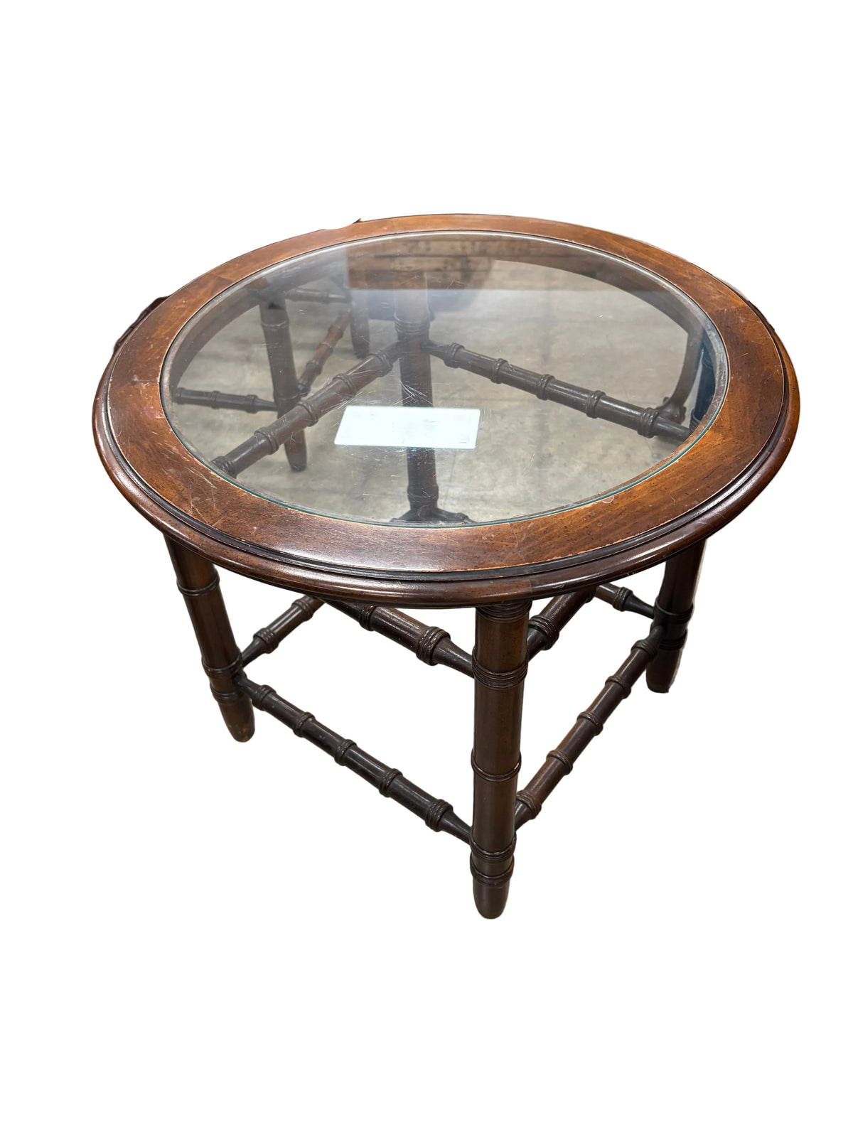 Vintage Side Table with Faux Bamboo and Dark Wood Frame