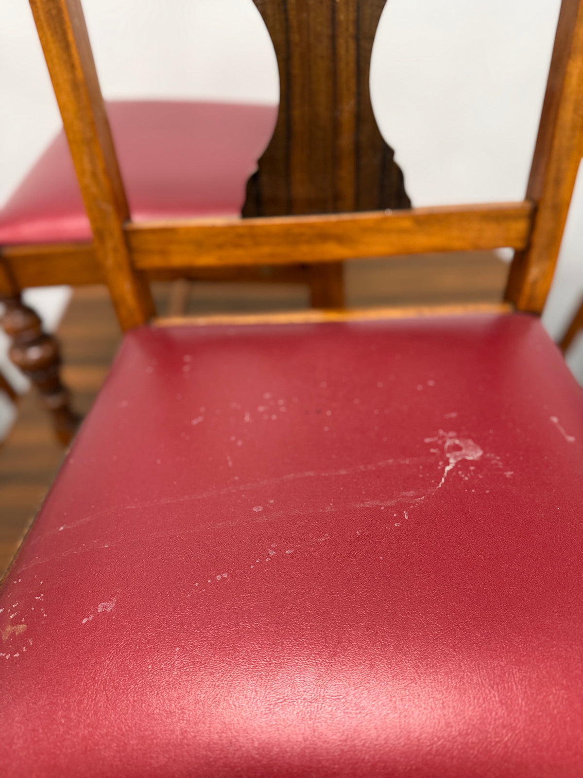 Vintage Honey Brown and Red Dining Table Set