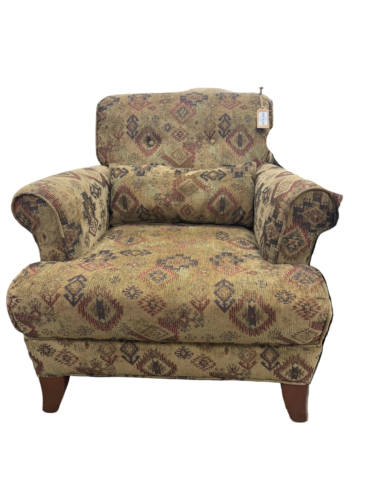Armchair With Patterns And Wooden Legs