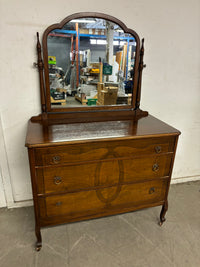 Walnut 3 Drawer Dresser on Wheels with Adjustable Mirror