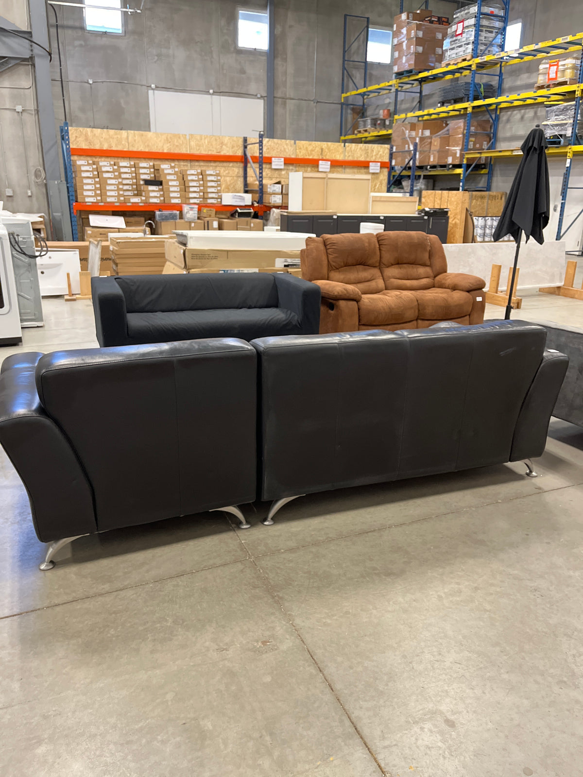 96"W 2-Piece Black Leatherette Sectional Sofa