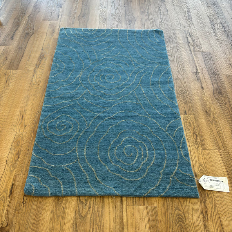 3x5-ft Tingpa Nickel Blue Rug, Wool and Silk, 2-0060554