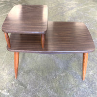 2-Tier Side Table with Tapered Legs and Raised Upper Shelf