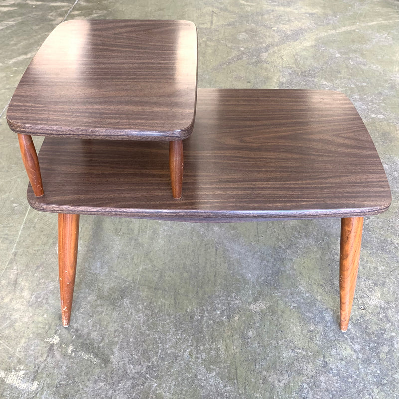 2-Tier Side Table with Tapered Legs and Raised Upper Shelf