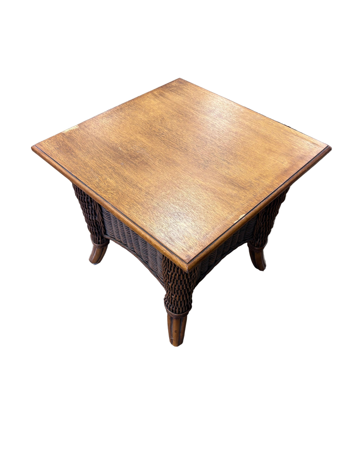Wood and Rattan Side Table