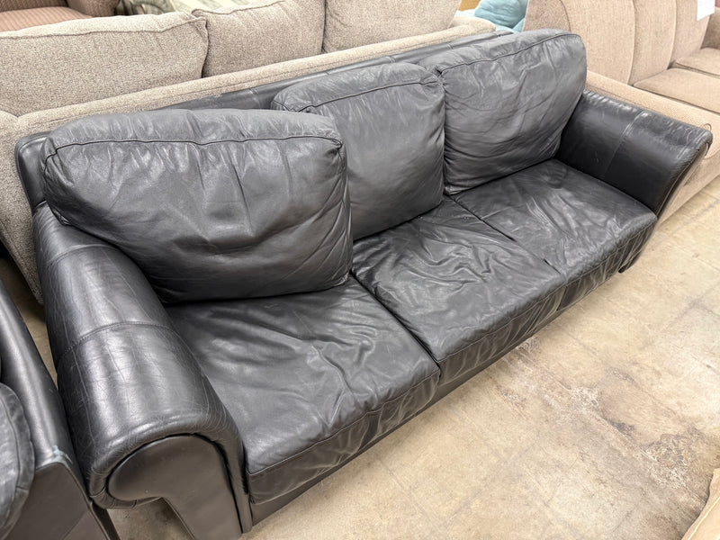 Black 3-Seater Leather Sofa