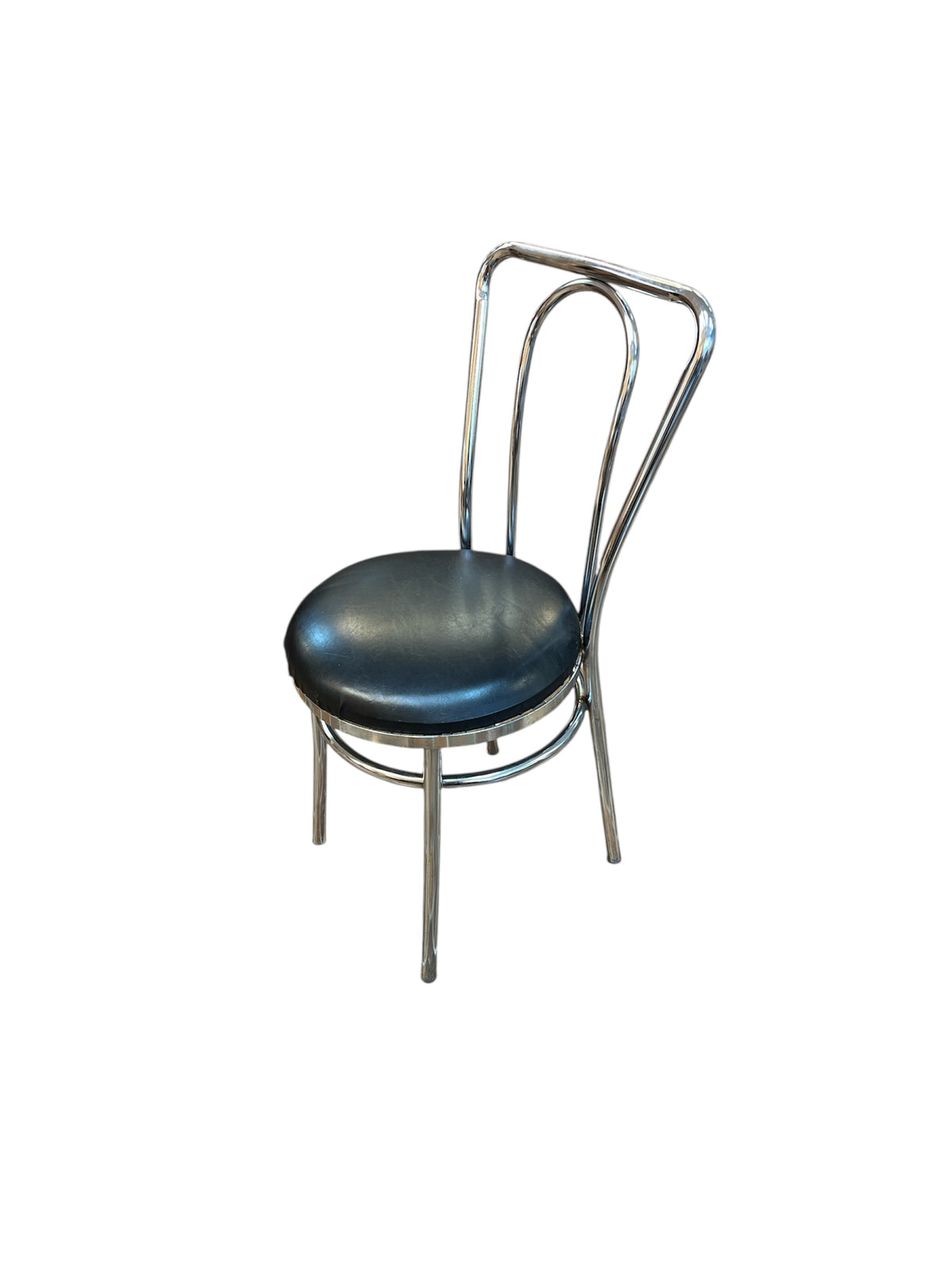Set of 6 Chrome Chairs with Black Upholstered Seats