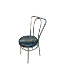Set of 6 Chrome Chairs with Black Upholstered Seats