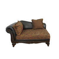 Heritage Chaise Lounge in Brown Fabric with Leather and Carved Wood Finish